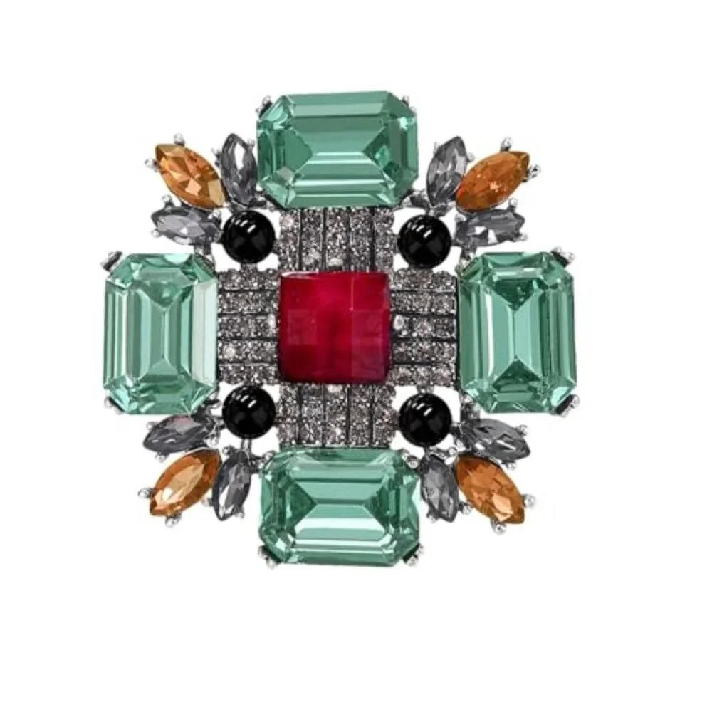Baroque Rhinestone Brooch Pin for Women Men Vintage Rectangle Crystal Round Ball